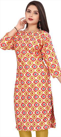 Casual Multicolor color Kurti in Crepe Silk fabric with Long Sleeve, Straight Printed work : 1947553