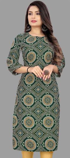 Casual Green color Kurti in Crepe Silk fabric with Long Sleeve, Straight Printed work : 1947555