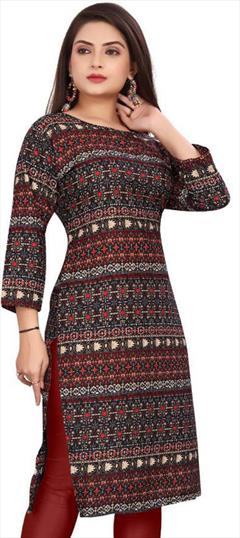Casual Multicolor color Kurti in Crepe Silk fabric with Long Sleeve, Straight Printed work : 1947558