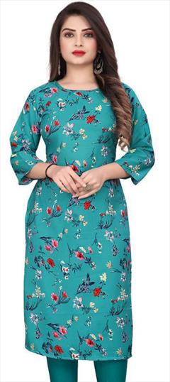 Casual Green color Kurti in Crepe Silk fabric with Long Sleeve, Straight Printed work : 1947560