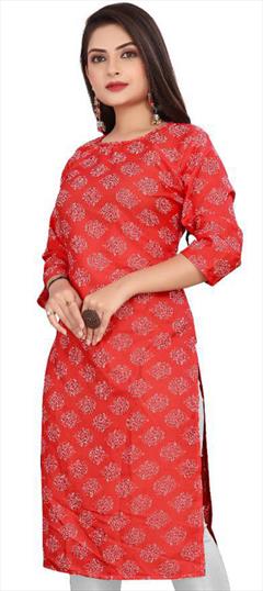 Casual Red and Maroon color Kurti in Crepe Silk fabric with Long Sleeve, Straight Printed work : 1947562