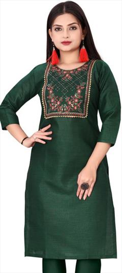 Casual Green color Kurti in Cotton fabric with Long Sleeve, Straight Printed work : 1947563