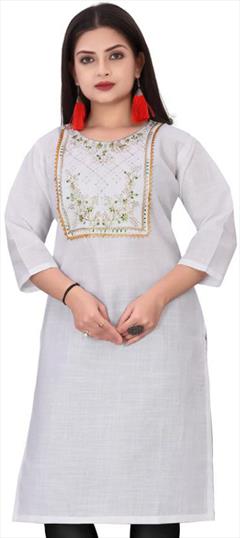 Casual White and Off White color Kurti in Cotton fabric with Long Sleeve, Straight Printed work : 1947566