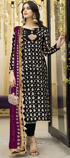 Festive, Party Wear Black and Grey color Salwar Kameez in Faux Georgette fabric with Pakistani Embroidered, Sequence work : 1947572