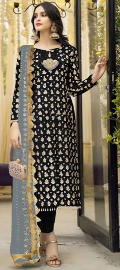 Festive, Party Wear Black and Grey color Salwar Kameez in Faux Georgette fabric with Pakistani Embroidered, Sequence work : 1947576