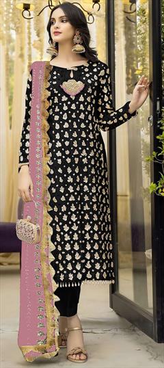 Festive, Party Wear Black and Grey color Salwar Kameez in Faux Georgette fabric with Pakistani Embroidered, Sequence work : 1947578