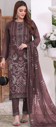 Festive, Party Wear Red and Maroon color Salwar Kameez in Faux Georgette fabric with Pakistani, Straight Embroidered work : 1947590