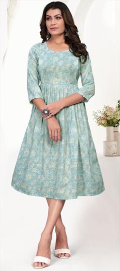 Casual Green color Kurti in Cotton fabric with Anarkali, Long Sleeve Printed work : 1947607
