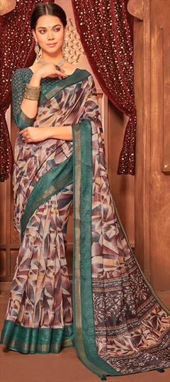 Festive, Traditional Multicolor color Saree in Cotton fabric with Bengali Printed, Sequence work : 1947614