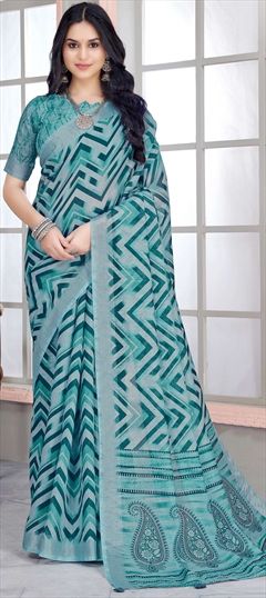 Casual, Traditional Multicolor color Saree in Linen fabric with Bengali Printed work : 1947620