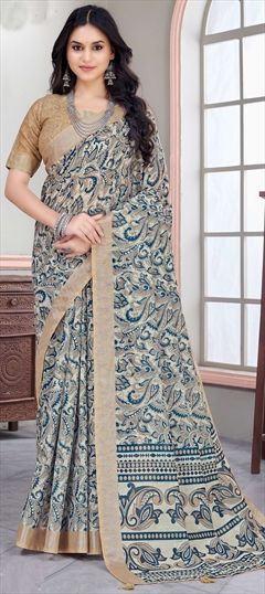Casual, Traditional Multicolor color Saree in Linen fabric with Bengali Printed work : 1947622