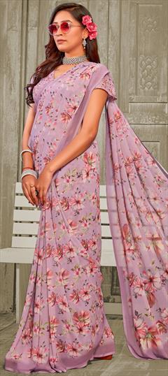 Casual, Party Wear Pink and Majenta color Saree in Faux Georgette fabric with Classic Floral, Printed work : 1947629