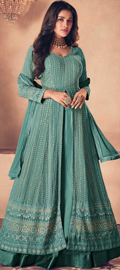 Bollywood Green color Long Lehenga Choli in Georgette fabric with Embroidered, Sequence work : 1947649