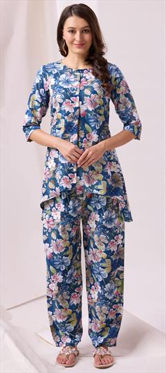 Summer Blue color Co-ords Set in Cotton fabric with Printed work : 1947653