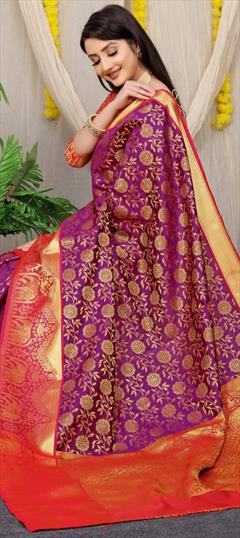 Traditional Pink and Majenta color Saree in Kanchipuram Silk fabric with South Weaving work : 1947669