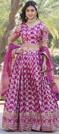 Engagement, Reception, Wedding Pink and Majenta color Lehenga in Viscose fabric with Flared Embroidered, Sequence, Thread work : 1947682