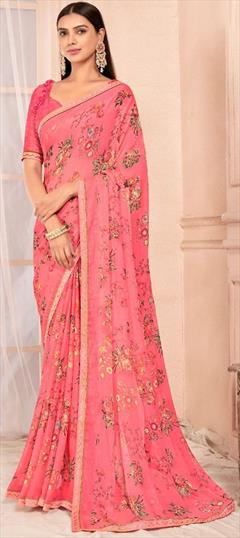 Casual, Party Wear Pink and Majenta color Saree in Chiffon fabric with Classic Floral, Lace, Printed work : 1947684
