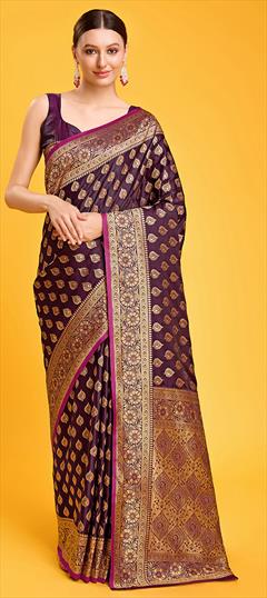 Festive, Traditional Purple and Violet color Saree in Banarasi Silk fabric with South Weaving, Zari work : 1947685