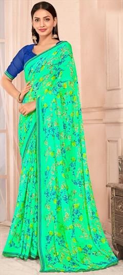 Casual, Party Wear Green color Saree in Chiffon fabric with Classic Floral, Lace, Printed work : 1947693