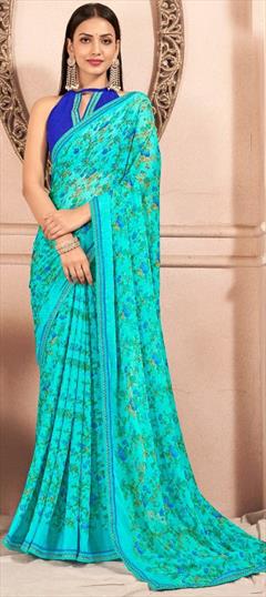 Casual, Party Wear Blue color Saree in Chiffon fabric with Classic Floral, Lace, Printed work : 1947694