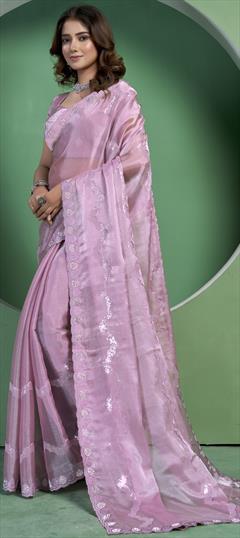Party Wear, Traditional Pink and Majenta color Saree in Organza Silk fabric with Classic Sequence work : 1947698