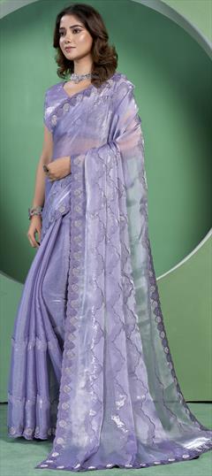 Party Wear, Traditional Purple and Violet color Saree in Organza Silk fabric with Classic Sequence work : 1947704