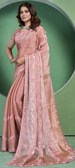 Party Wear, Traditional Pink and Majenta color Saree in Organza Silk fabric with Classic Sequence work : 1947705