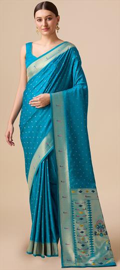Reception, Traditional Blue color Saree in Art Silk fabric with South Weaving, Zari work : 1947708