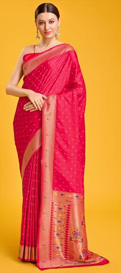 Reception, Traditional Pink and Majenta color Saree in Art Silk fabric with South Weaving, Zari work : 1947709