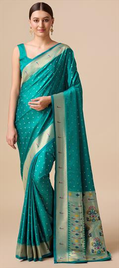 Reception, Traditional Blue color Saree in Art Silk fabric with South Weaving, Zari work : 1947712