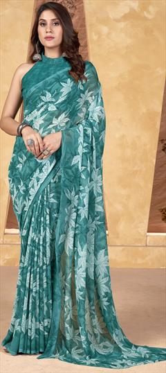 Casual Green color Saree in Faux Georgette fabric with Classic Printed work : 1947756