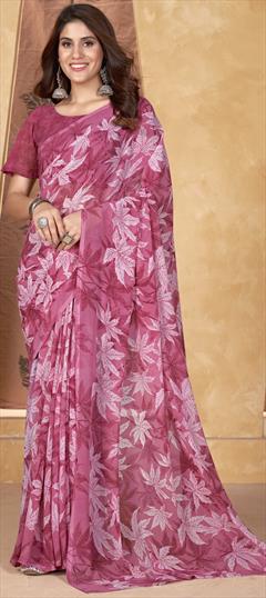 Casual Pink and Majenta color Saree in Faux Georgette fabric with Classic Printed work : 1947762