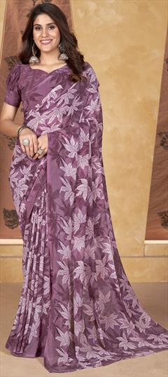 Casual Purple and Violet color Saree in Faux Georgette fabric with Classic Printed work : 1947764
