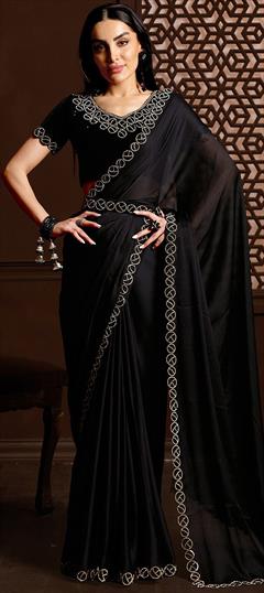 Festive, Reception Black and Grey color Saree in Chiffon fabric with Classic Stone work : 1948025