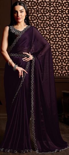 Festive, Reception Purple and Violet color Saree in Chiffon fabric with Classic Stone work : 1948029