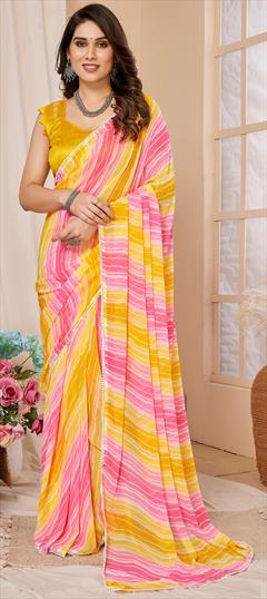 Festive, Reception Yellow color Readymade Saree in Georgette fabric with Classic Printed work : 1948038