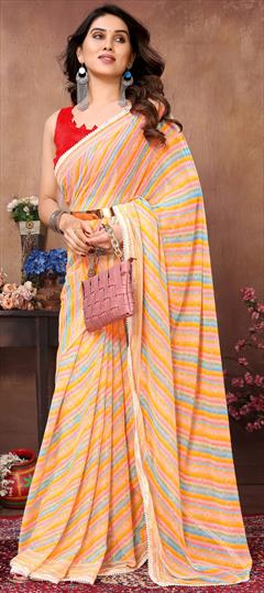 Festive, Reception Yellow color Readymade Saree in Georgette fabric with Classic Printed work : 1948055