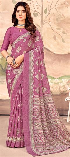 Casual Pink and Majenta color Saree in Chiffon fabric with Classic Printed work : 1948065
