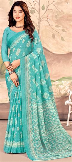 Casual Blue color Saree in Chiffon fabric with Classic Printed work : 1948068