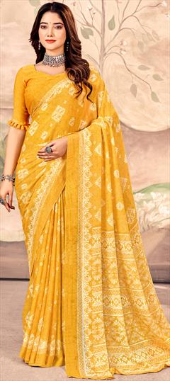 Casual Yellow color Saree in Chiffon fabric with Classic Printed work : 1948069