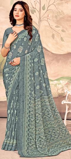 Casual Black and Grey color Saree in Chiffon fabric with Classic Printed work : 1948070