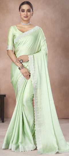 Festive, Reception Green color Saree in Chiffon fabric with Classic Swarovski work : 1948096