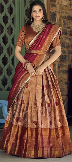 Festive, Mehendi Sangeet, Reception Multicolor color Lehenga in Jacquard fabric with Flared Weaving work : 1948097