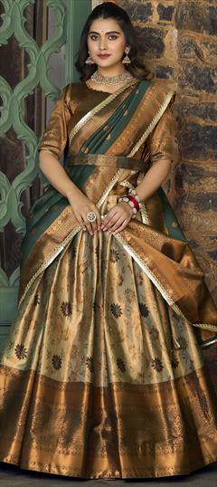 Festive, Mehendi Sangeet, Reception Multicolor color Lehenga in Jacquard fabric with Flared Weaving work : 1948098