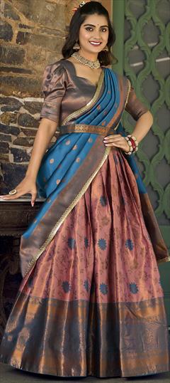 Festive, Mehendi Sangeet, Reception Multicolor color Lehenga in Jacquard fabric with Flared Weaving work : 1948099