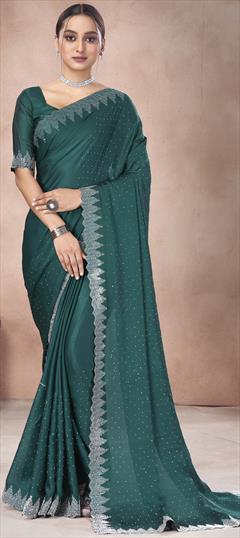Festive, Reception Green color Saree in Chiffon fabric with Classic Swarovski work : 1948101