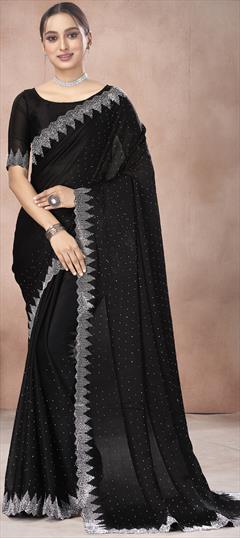Festive, Reception Black and Grey color Saree in Chiffon fabric with Classic Swarovski work : 1948102