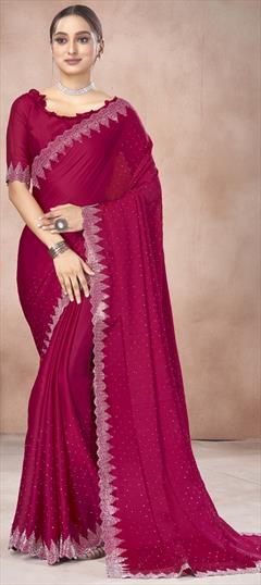 Festive, Reception Pink and Majenta color Saree in Chiffon fabric with Classic Swarovski work : 1948103