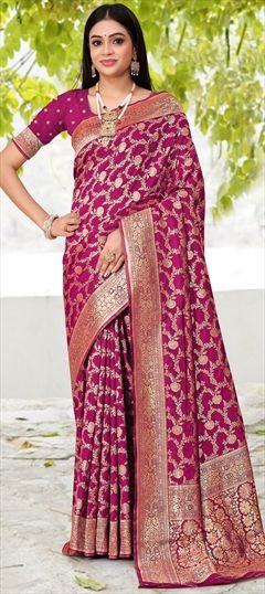Festive, Traditional Purple and Violet color Saree in Banarasi Silk fabric with South Weaving work : 1948108