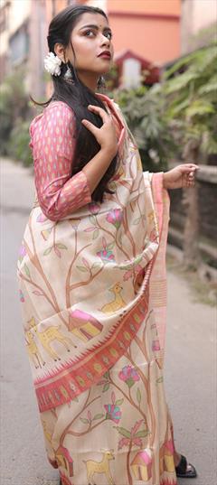 Festive, Traditional Pink and Majenta color Saree in Tussar Silk fabric with South Printed work : 1948133